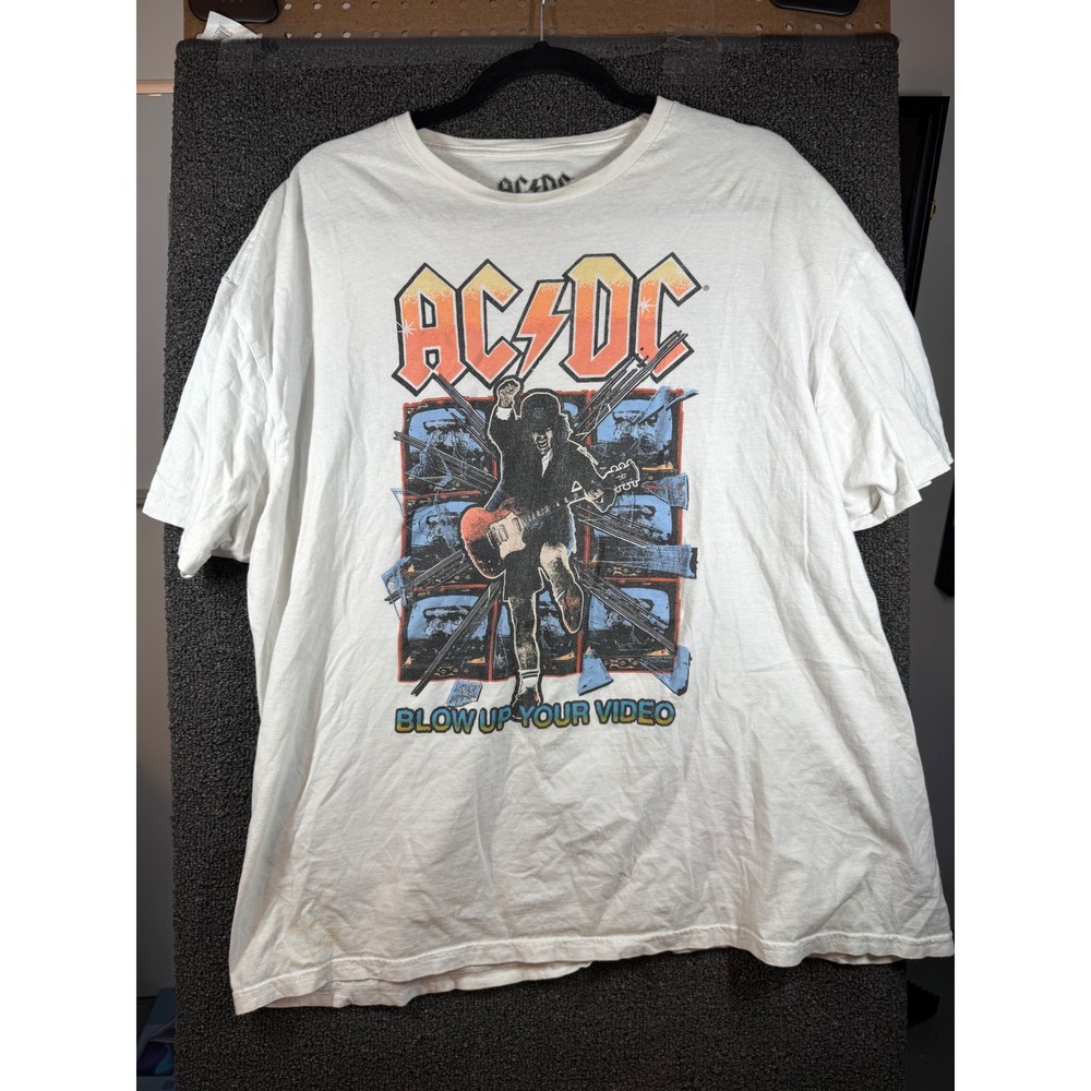 AC/DC T-Shirt Mens 2XL White Blow Up Your Video Graphic Band Tee 2023
